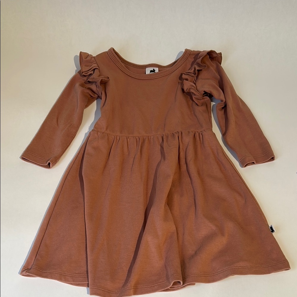 Little & lively Kids Ruffle Sleeve Dress - Brown (1 to 2t)
